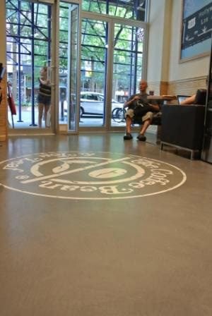 Polished Concrete using Concrete Microtopping in Coffee Shop in NYC | Duraamen Engineered Products Inc