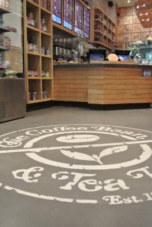 Decorative Concrete Polished Concrete using Concrete Microtopping in Coffee Shop in NYC | Duraamen Engineered Products Inc