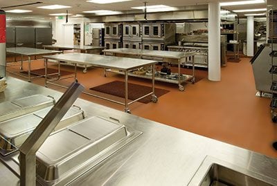 Image of commercial kitchen with a polyaspartic coated floor
