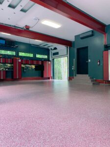 Resin Chip Epoxy Garage Floor by Duraamen 07. Bright Red, premium chips