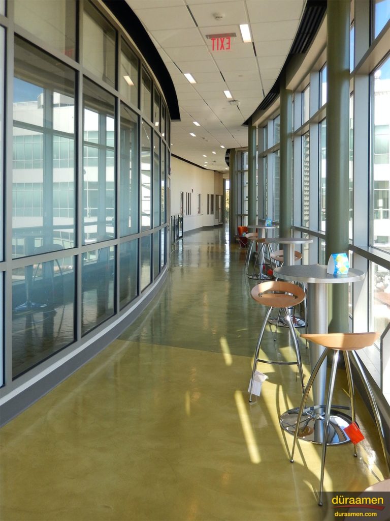 This resurfaced concrete floor at Southern Connecticut State University (SCSU) compliments the modern style of the building.