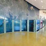 The high-shine designer flooring compliments the colorful surroundings in this building at Southern Connecticut State University (SCSU).