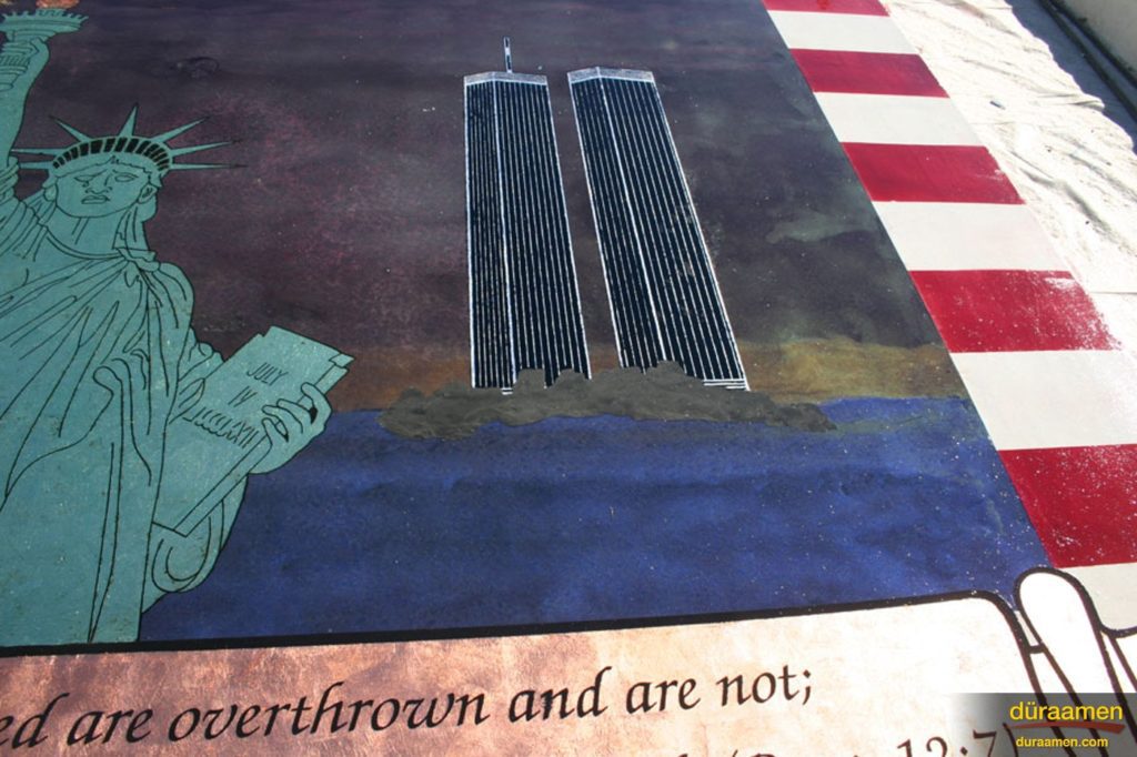 The American 9/11 tribute was created using resinous flooring products.