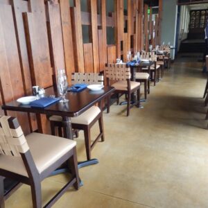 Seating area with matte finished concrete Blue Bell Inn in Blue Bell, PA.