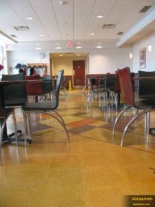Polished concrete is easy to maintain, even with chairs and tables in the way.