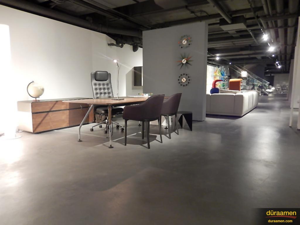 The beautiful, mirotopped concrete flooring of the Domus Design Collection retail space.