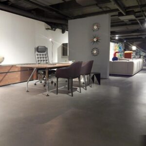 The beautiful, mirotopped concrete flooring of the Domus Design Collection retail space.
