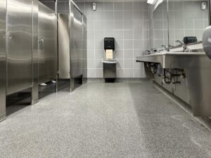 Restroom resin chip flooring by duraamen. 2733
