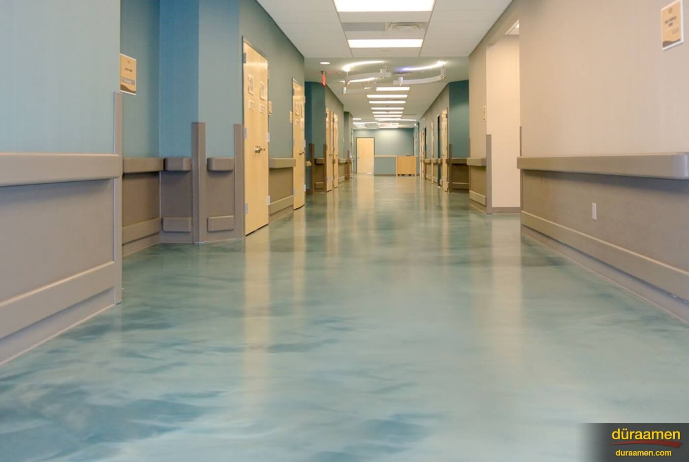 Metallic epoxy flooring enhances the hallways at the The Head Injury Associations Wintesky Bridges Center Metallic Epoxy Flooring in Health Care Center Hauppauge NY | Duraamen Engineered Products Inc