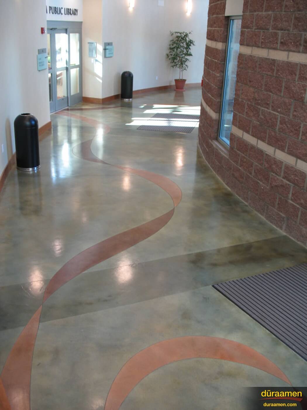 library stained floor design 1 Stained Concrete floor at Sacramento Public Library CA | Duraamen Engineered Products Inc