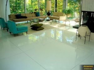 Residential living ares benefit from the modern style and easy maintenance of resinous flooring.