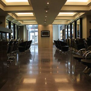 A beauty salon with out a beautiful easy to sweep floor—think not. This is polished concrete.