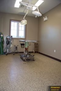 The Endura resin chip epoxy coating system was the perfect solution for this animal clinics ER.