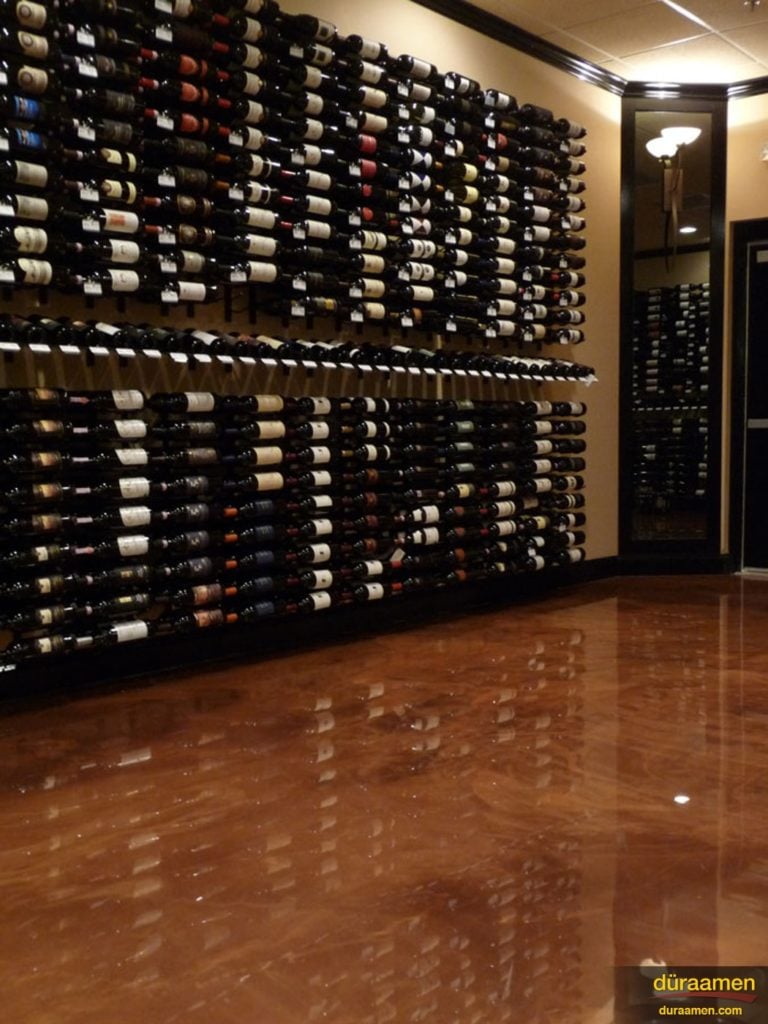 This wine store's merchandise shines thanks to Duraamen's Lumiere metallic epoxy flooring.