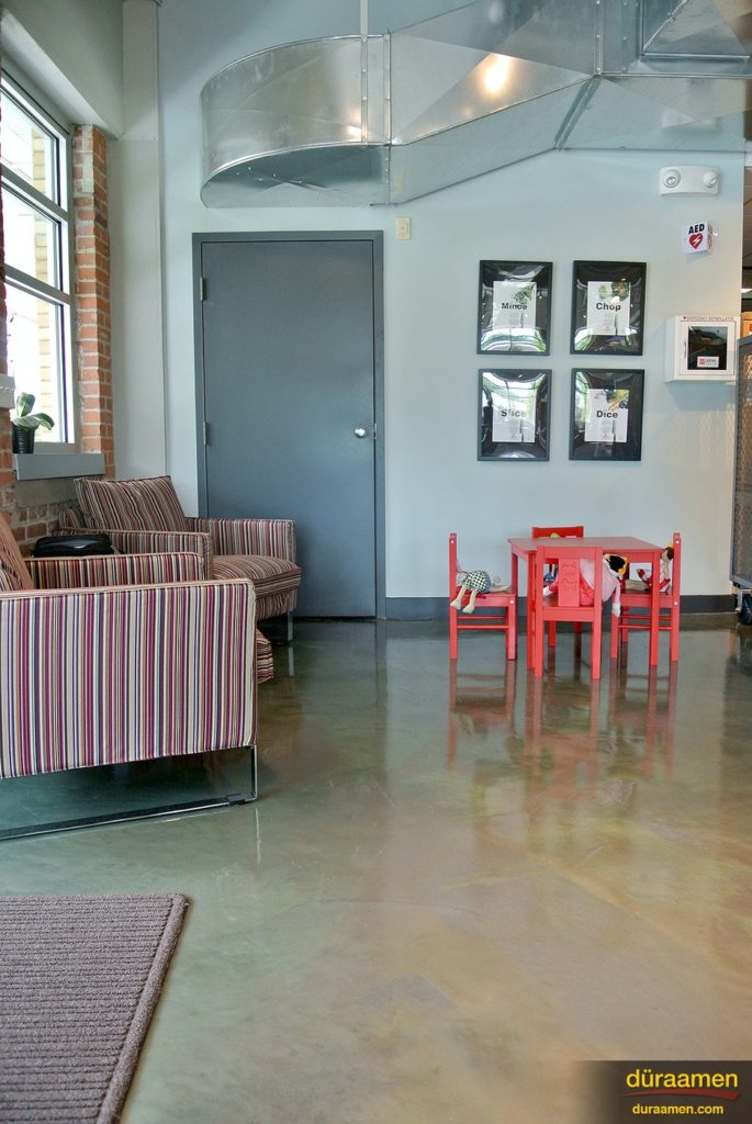 Lumiere Metallic Epoxy floor coating system produces a high gloss finish.